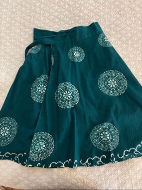 Teal Printed A-Line Wrap Skirt - Women